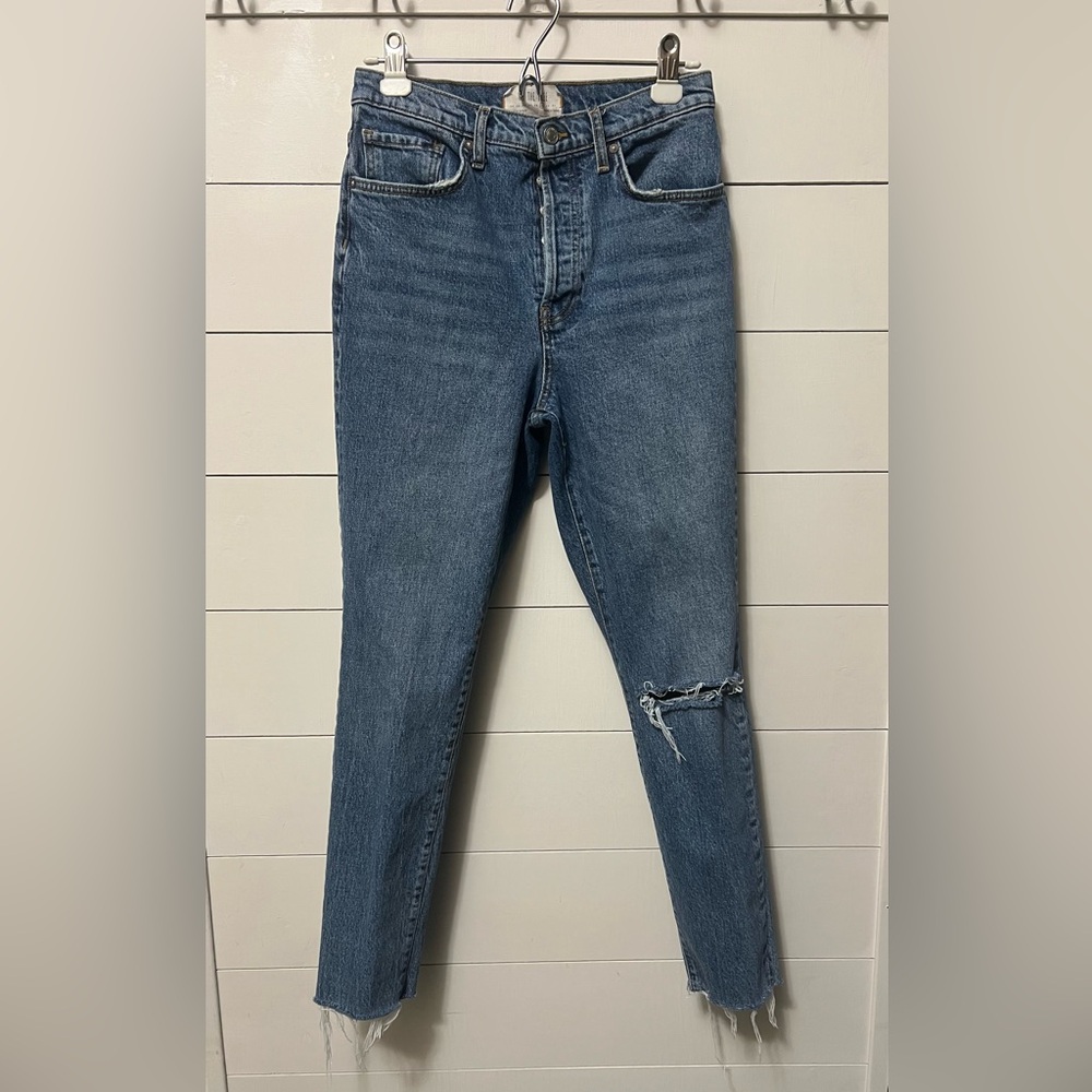 Free People Stella High Waisted Raw Hem Skinny Denim Jeans Size 29 Button Fly